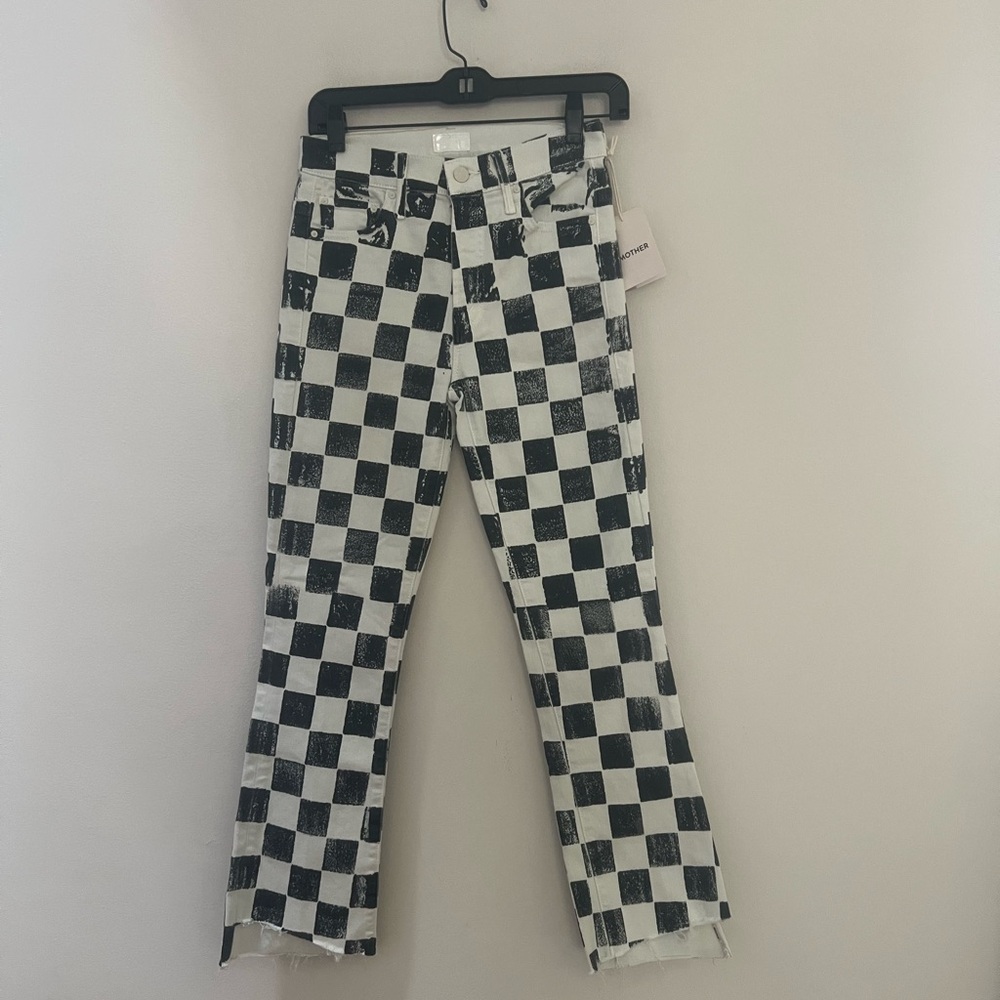 MOTHER Black & White Checkerboard Cropped Jeans - Picture 7 of 16